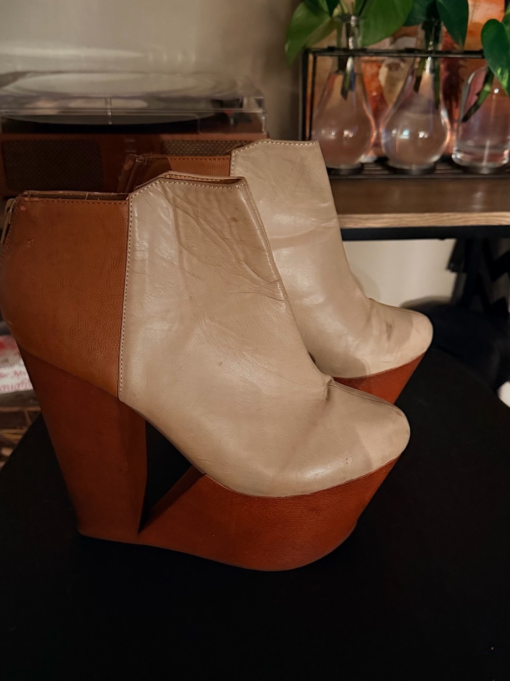 Wedge Platform Ankle Boots in Beige and Brown - Women's Fashion Booties